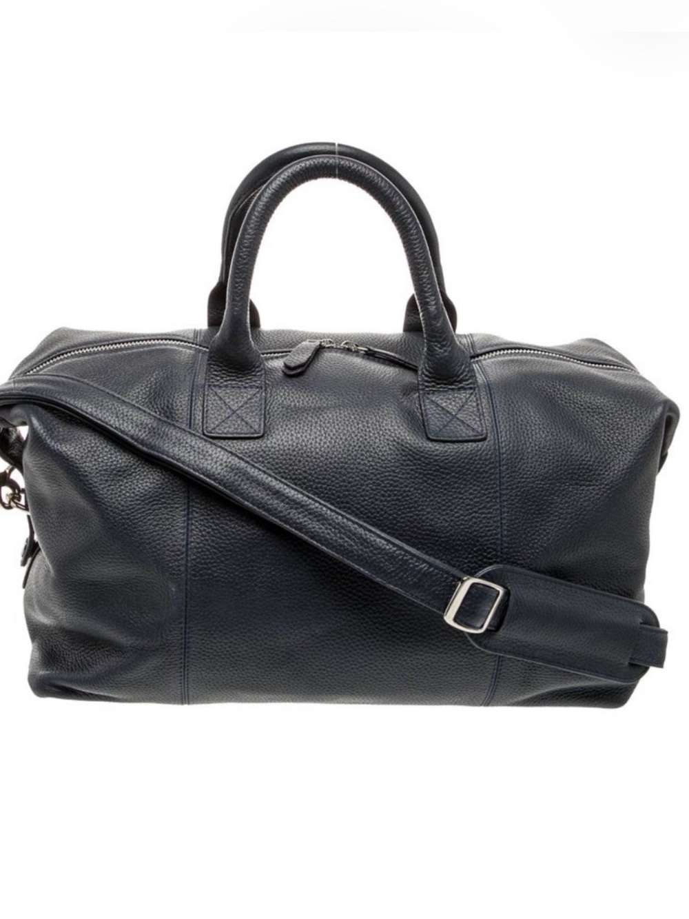 navy Leather Weekender Duffel Bag